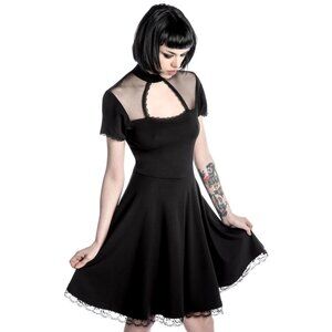 KILLSTAR Draculana Skater Dress Black Lace Trim Cutout High Neck Gothic Mini New